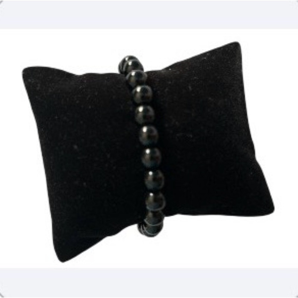 Natural Black Agate Beaded Stretch Bracelet 8mm